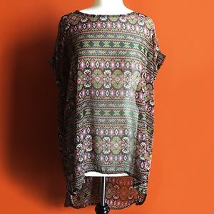 Sheer Hi Lo Aztec Tunic Top by Audrey 3+I